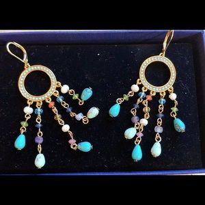 Beautiful multi colored gold tone earrings.